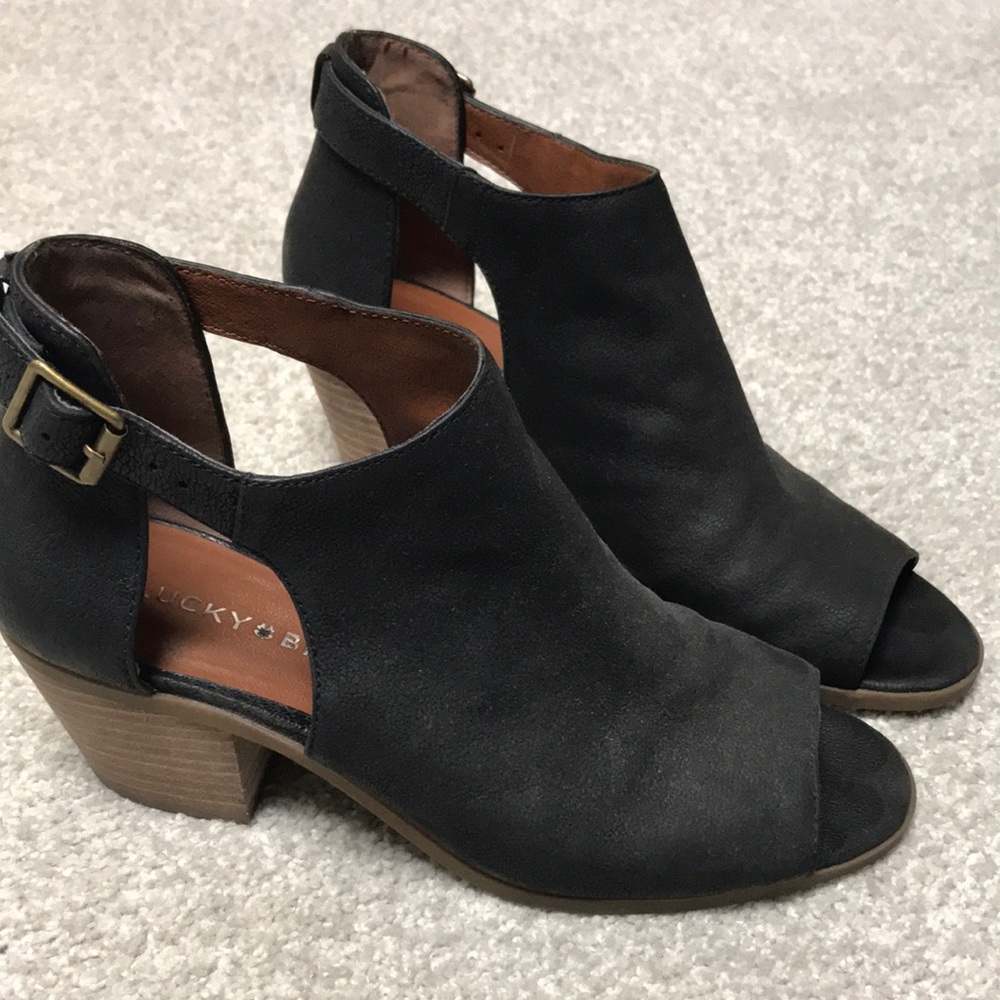 Lucky Brand Black peep toe bootie size 7M
